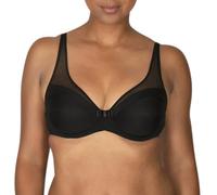 Well - Underwired Tulle Design Bra - Natural Neckline - Optimal Support, Large Breasts - Chimney Back - Interlocking Scarf Shape, Black, 36B