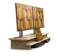 WELL WENG 42.5” Dual Monitor Stand with Phone & Tablet Holder Desk Shelf | Bamboo monitor Riser for 55-72 inch Desk Cozy Computer Setup Workplace Organizer Keyboard Storage Ergonomic