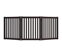 WELLAND 24" Freestanding Pet Gate, Foldable Indoor Wooden Dog Puppy Gate, 3 Panel Step Over Fence, Expands Up to 60" Wide, Espresso