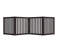 WELLAND 24" Freestanding Pet Gate, Foldable Wooden Dog Gate, 4 Panel Step Over Fence, Indoor Puppy Gate, Expands Up to 80" Wide, Espresso