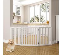 WELLAND Wooden Freestanding Pet Gate, 24 Inch 3 Panel Step Over Fence, Expands Up to 60" Wide, Foldable Indoor Dog Gate Puppy Safety Fence, White