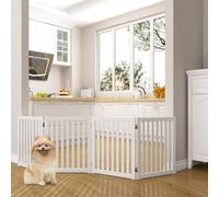 WELLAND Wooden Freestanding Pet Gate, 4 Panel 24 Inch Step Over Fence, Expands Up to 80" Wide, Foldable Indoor Dog Gate Puppy Safety Fence, White