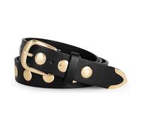 WELLATENT Studded Leather Belt for Women, Fashion Punk Belt for Jeans Dress Ladies Western Leather Belt., Black-gold, Medium