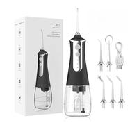 Wellawhite Portable Electric Water Flosser, Oral Irrigator with 300ML Tank & 5 Jet Tips, Rechargeable Waterproof Teeth Cleaner (Black)