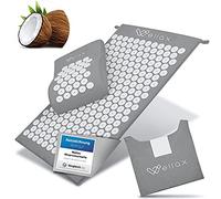Wellax [The Original] - Acupressure Mat with Pillow - Grey | Mat filled with 100% coconut fibres, for back & neck massage, includes carry bag