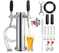 WELLBOM Adjustable 2 Tap Beer Tower with Flow Control Beer Faucet | 3" Stainless Steel Core Self-Closing Draft Beer Tower with Pre-Assembled Kegerator Line Parts for Homebrew and Commercial Use