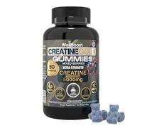 WellBoost Creatine Gold - 5000mg Creatine Monohydrate Gummies, Vegan, Sugar-Free for Lean Muscle Growth, Endurance, Recovery & Energy (60 Gummies, 1 Month Supply) with Mixed Berry Flavour