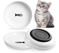 Wellbro Ceramic Cat Bowls, 3Pcs Whisker Friendly Shallow Food and Water Bowls for Kittens, Cat Dishes Plates with Non-Slip Silicone Base (Deeper-3 PACK)