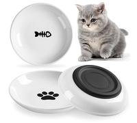 Wellbro Ceramic Cat Bowls, 3Pcs Whisker Friendly Shallow Food Bowls for Kittens, Cat Dishes Plates with Non-Slip Silicone Base (Shallower-3 PACK)