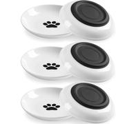 Wellbro Ceramic Cat Bowls, 6 Pcs Shallow Dishes for Cat Kitten, Whisker Friendly Cat Plates for Wet Food, with Non-Slip Silicone Base (Shallower-6 PACK)