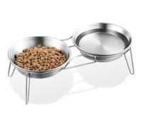 Wellbro Elevated Cat Bowls, 5.9 Inch Wide Stainless Steel Cat Food Bowls with Metal Stand Whisker Stress-Free, Raised Food and Water Dish for Cats, Kitten