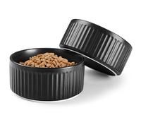 Wellbro Non-Slip Ceramic Dog Bowls,6" Dog Food and Water Bowl Set with Silicone Base, 32oz/4cups Weighted Flip-Proof Pet Feeding Bowl for Medium Dogs (2Pack,Black)