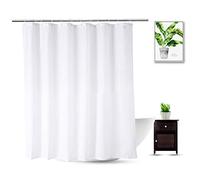 WellColor Fabric Shower Curtain Liner 70 x 74 Inch, Water-Repellent Polyester Long Bathroom Shower Curtains Spa and Hotel Quality, Machine Washable, White