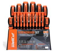 WELLCUT 18 Pieces Magnetic Screwdriver Set with Soft Grip Handle Phillips Slotted Tool Bit