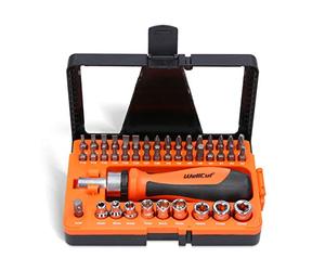 WELLCUT 44 pcs Universal Ratchet and Screwdriver Bit Set with Case, Hex/Torx/Slotted/Phillips/Pozidriv/Square for DIY/Electronics Repair/Hand Tools, WC-RSD44, Orange, Medium