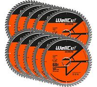 WellCut TCT Saw Blade 165mm x 60T x 20mm Bore Suitable for DSS610, DSS611, DCS391, HD18CS, M18CS55 Pack of 10