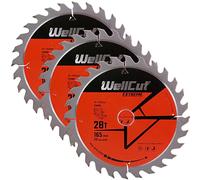 WellCut TCT Saw Blade, Plunge Saw Blade, Circular Saw Blade, Angle Grinder 165mm x 28T x 20mm Bore Pack of 3