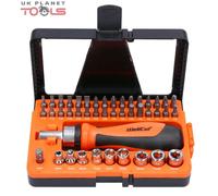 WELLCUT 44 pcs Universal Ratchet and Screwdriver Bit Set with Case, Hex/Torx/Slotted/Phillips/Pozidriv/Square for DIY/Electronics Repair/Hand Tools, WC-RSD44, Orange, Medium