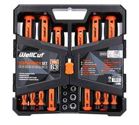 WELLCUT WC-RSD63 63-Piece Precision Ratchet & Non-Slip Handle Screwdriver Set & Magnetic Bit Tips Sturdy Steel in a Portable Case for DIY and Professional Application