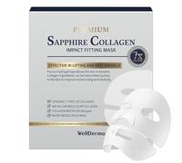 WELLDERMA Sapphire Premium Collagen Impact Fitting Mask 16 EA - Korean Face Sheet Mask for rough and dry skin- Hydrating overnight sheet mask with Patented Porous Structure Hydrogel Type - Niacinamide