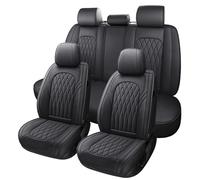 WELLDO Car Seat Covers Full Set, Leather Seat Covers for Cars, Car Seat Protector Waterproof, Non-Slip Car Interior Covers Full Set Universal Automotive Seat Covers for Most Cars SUVs, Black