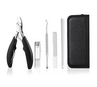 Wellehomi 6 Pack Professional Toenail Clippers for Thick & Ingrown Nails, Upgraded Nail Nippers with Eagle Beak 25° Tip, Heavy Duty Stainless Steel Pedicure Tools Set with Cuticle Pusher & Nail File