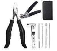 Wellehomi 7Pcs Professional Toenail Clippers, Upgraded Nail Nippers with Eagle Beak 25° Tip, Heavy Duty Stainless Steel Pedicure Tools Set with Bend Pliers & 360° Rotating Flat-Nose Pliers