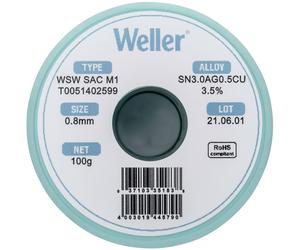 Weller T0051402599 Lead-Free Solder Reel Sn30Ag05Cu 100g 0.8mm