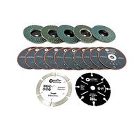 WELLERWERKZEUGE I 17-Piece Accessory Set Diameter 76 x 10 mm Suitable for Mini Battery Angle Grinder e.g. Bosch GWS 12 V 10.8 V Cutting Discs Flap Discs