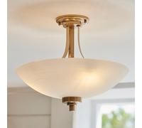 welles 3 lights white glass semi flush ceiling light in brass