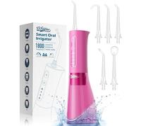 WELLFINE Water Dental Flosser Teeth Pick - 4 Modes Cordless Oral Irrigator 300ML Portable Rechargeable IPX7 Waterproof Powerful Battery Life Water Dental Piks for Cleaning for Home Travel (Magenta)