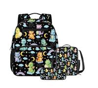 WELLFLYHOM 13.5 Inch Toddler Backpacks for Boys with Lunchbox, 3 In 1 Backpack Set for Kids 3-6, Back to School Supplies, Cute Dragon Rainbow, M, Casual