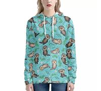 WELLFLYHOM Drawstring Hoodies Cute Long Sleeve Fashion Sweatshirts for Women Teen Girls Hooeded Pullover Size XS-4XL, 0 Sea Otter, Large