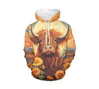 WELLFLYHOM Drawstring Hoodies Cute Long Sleeve Fashion Sweatshirts for Women Teen Girls Hooeded Pullover Size XS-4XL, 00 Sunflower Highland Cow, S