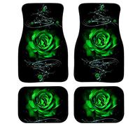 WELLFLYHOM Green Rose Car Floor Mat for Women Full Set 4-Piece Auto Carpet with Rubber Back Non Slip Washable Car Mats Automotive Carpet Interior Decortaive, One-Size