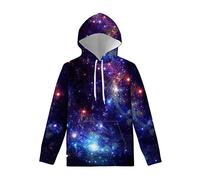 WELLFLYHOM Pullover Hoodies Tshirts Long Sleeve for Women Purple Galaxy Star Graphic Trendy Sweatshirts with Pockets Crewneck Athletic Drawstring Hooded Pullover Casual Loose Tops 2XL, Purple