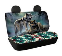 WELLFLYHOM Wolf Moon Car Seat Cover for Cars for Men Southwest Aztec Rear Bench Seat Covers for Truck SUV Van Universal Fit Tribal Navajo Car Accessories Saddle Blanket Seat Protectors 2 Pack Set