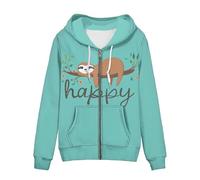 WELLFLYHOM Women Y2K Hoodie Zip Up Sweatshirt Vintage Jackets Hooded Cardigan, 0 Happy Sloth, XXL