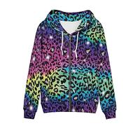 WELLFLYHOM Women Y2K Hoodie Zip Up Sweatshirt Vintage Jackets Hooded Cardigan, 0 Leopard Print Rainbow, 5X-Large