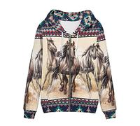 WELLFLYHOM Women Y2K Hoodie Zip Up Sweatshirt Vintage Jackets Hooded Cardigan, 0 Western Horse Southwest Aztec, Large