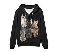 WELLFLYHOM Women Y2K Hoodie Zip Up Sweatshirt Vintage Jackets Hooded Cardigan, Cat Reflection Tiger, XXL