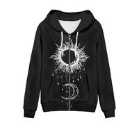 WELLFLYHOM Women Y2K Hoodie Zip Up Sweatshirt Vintage Jackets Hooded Cardigan, Moon Star and Sun, 5X-Large