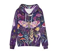WELLFLYHOM Women Y2K Hoodie Zip Up Sweatshirt Vintage Jackets Hooded Cardigan, Mushroom Moth Purple, Large