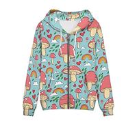 WELLFLYHOM Women Y2K Hoodie Zip Up Sweatshirt Vintage Jackets Hooded Cardigan, Mushroom Rainbow Lgbt, 5X-Large