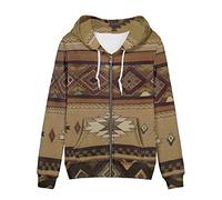 WELLFLYHOM Women Y2K Hoodie Zip Up Sweatshirt Vintage Jackets Hooded Cardigan, Western Southwest Aztec, Large