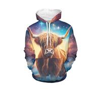 WELLFLYHOM Womens College Sweatshirts And Hoodies with Pocket Long Sleeve Pullover Jumper, 0 Highland Cow Galaxy Space, XXXL