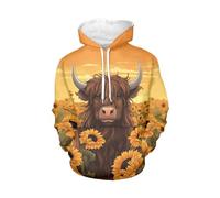 WELLFLYHOM Womens College Sweatshirts and Hoodies with Pocket Long Sleeve Pullover Jumper, Highland Cow Sunflower, XXXL