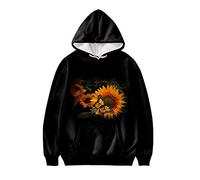 WELLFLYHOM Womens Sweatshirts Pullover Hoodies Teens Sportwear Fall Tops, Butterfly Sunflower Black, Large