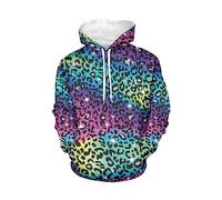 WELLFLYHOM Womens Sweatshirts Pullover Hoodies Teens Sportwear Fall Tops, Leopard Print Rainbow, XXL