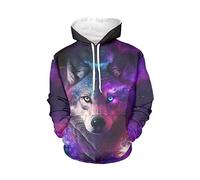 WELLFLYHOM Womens Sweatshirts Pullover Hoodies Teens Sportwear Fall Tops, Wolf Galaxy, Large